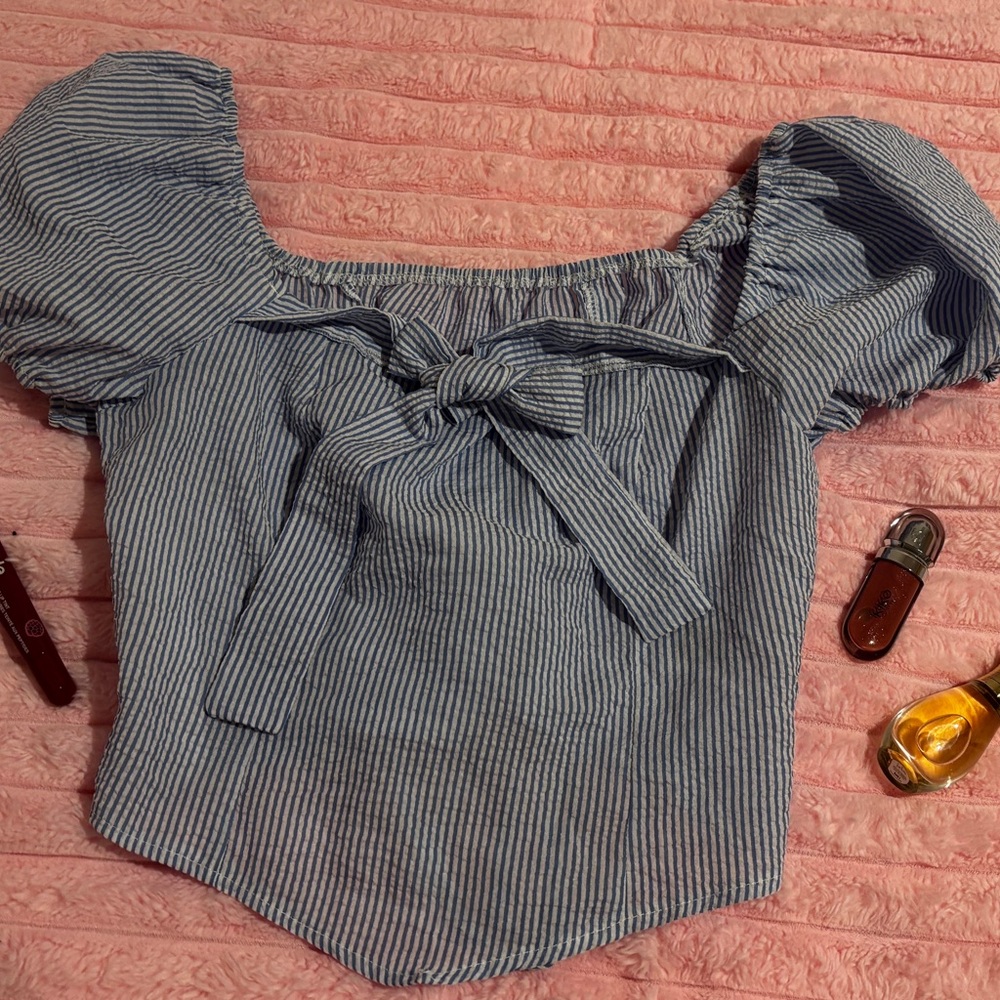 Striped Blue Puff Sleeve Top